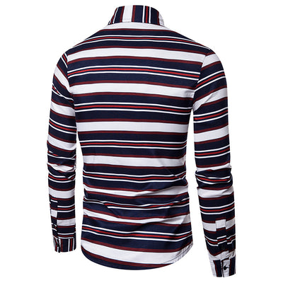 Camisa Casual Slim Fit a Rayas de Manga Larga para Hombre - Image 11
