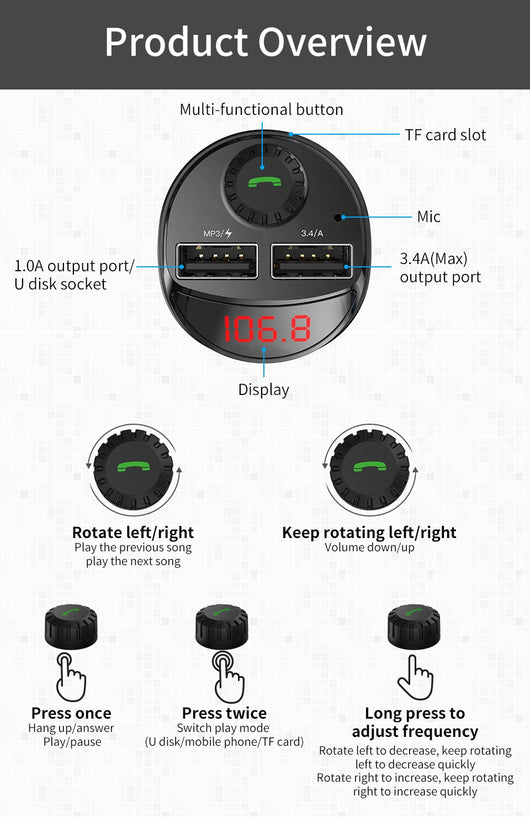 Reproductor de Audio Bluetooth FM/AM para Auto - Image 18