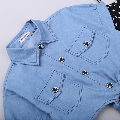 Chaqueta Denim Manga Corta Estilo Western con Falda de Tirantes Lunares - Image 16