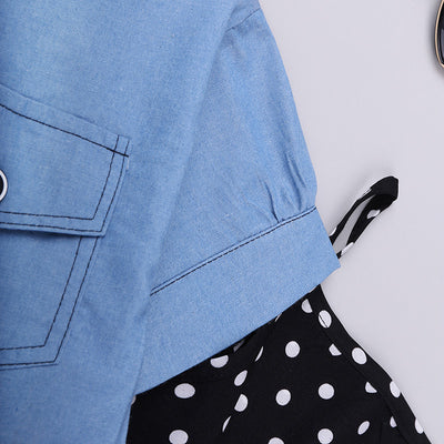 Chaqueta Denim Manga Corta Estilo Western con Falda de Tirantes Lunares - Image 18