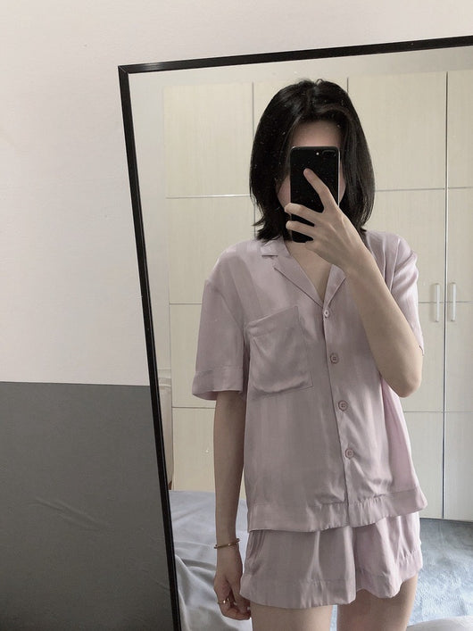 Pijama de Seda Helada con Rayas - Conjunto Corto para Dormir y Casa Mujer Verano - Image 12