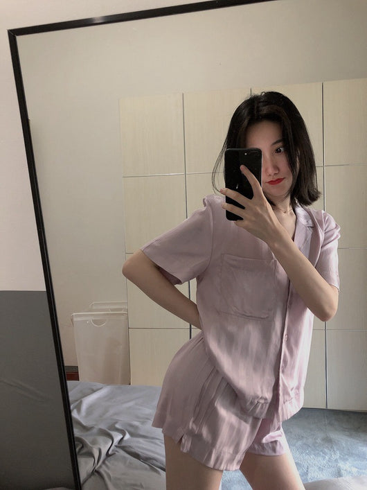 Pijama de Seda Helada con Rayas - Conjunto Corto para Dormir y Casa Mujer Verano - Image 15