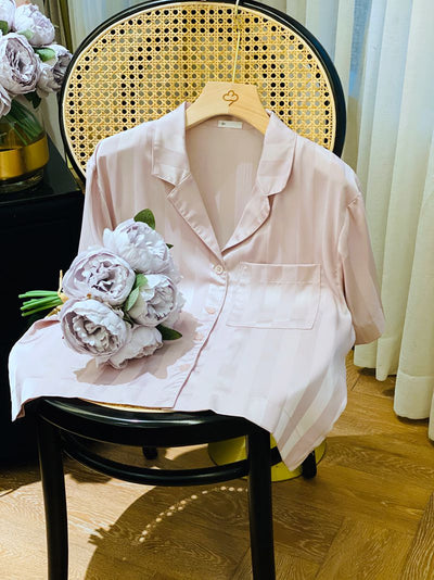 Pijama de Seda Helada con Rayas - Conjunto Corto para Dormir y Casa Mujer Verano - Image 26