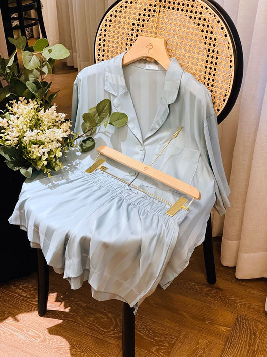 Pijama de Seda Helada con Rayas - Conjunto Corto para Dormir y Casa Mujer Verano - Image 28