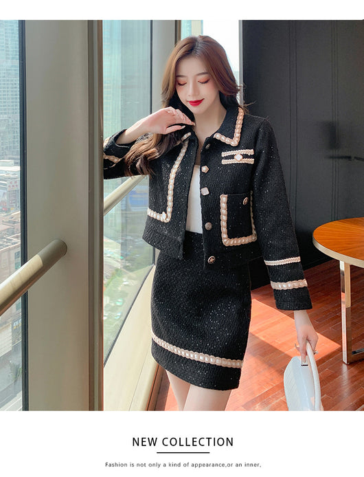 Conjunto Elegante de Tweed: Chaqueta Corta Lentejuelas y Falda - Image 6