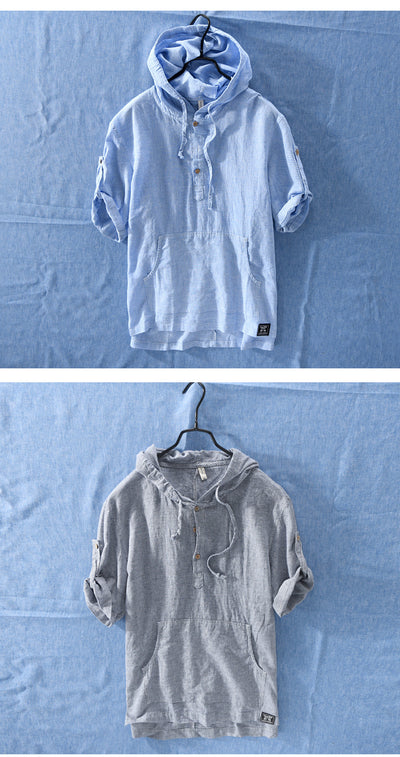 Playera con Capucha de Rayas Hombre - Algodón y Lino Verano - Image 7