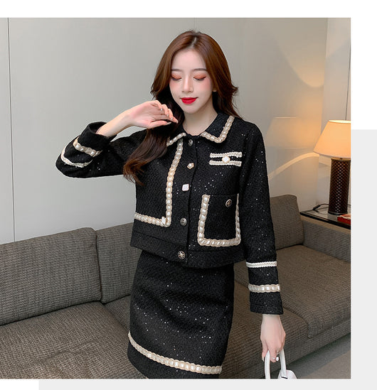 Conjunto Elegante de Tweed: Chaqueta Corta Lentejuelas y Falda - Image 13