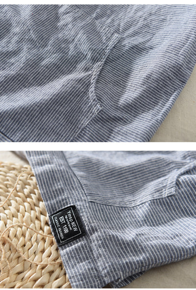 Playera con Capucha de Rayas Hombre - Algodón y Lino Verano - Image 8