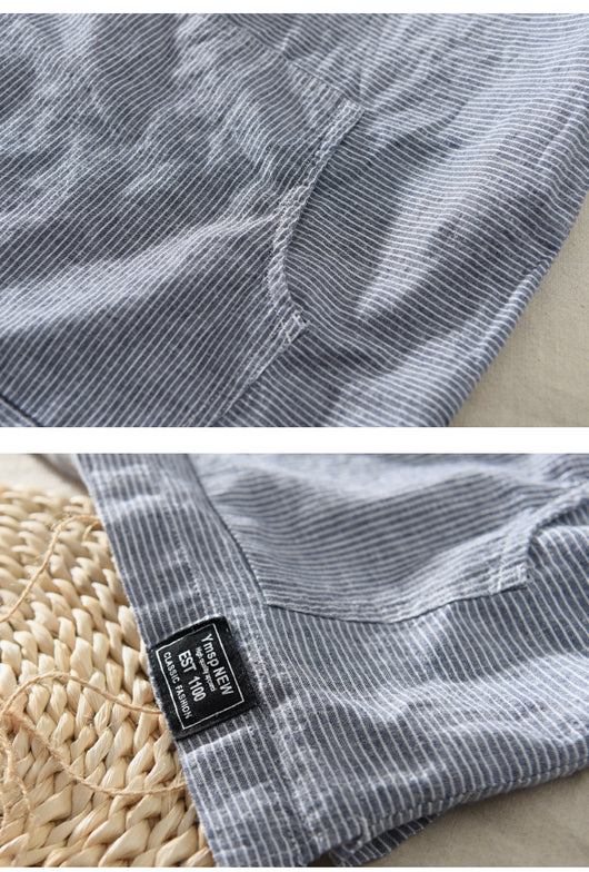 Playera con Capucha de Rayas Hombre - Algodón y Lino Verano - Image 8