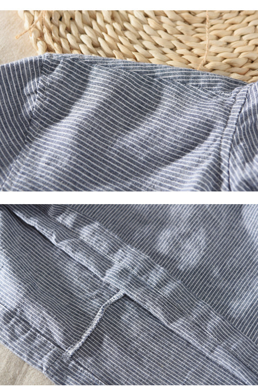 Playera con Capucha de Rayas Hombre - Algodón y Lino Verano - Image 9