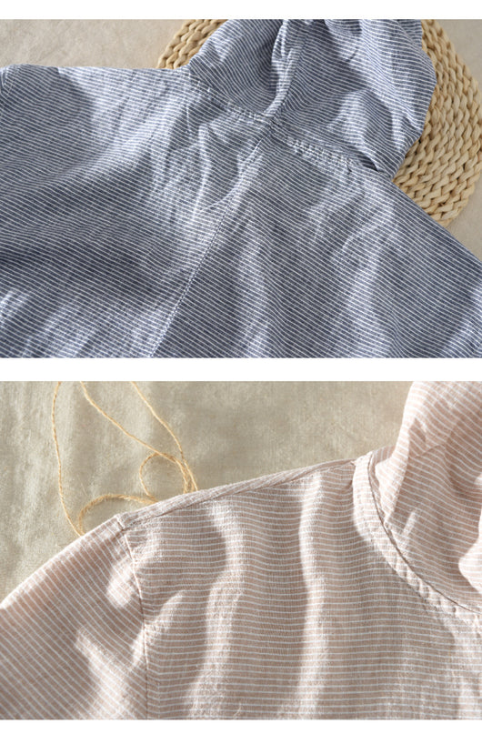 Playera con Capucha de Rayas Hombre - Algodón y Lino Verano - Image 10