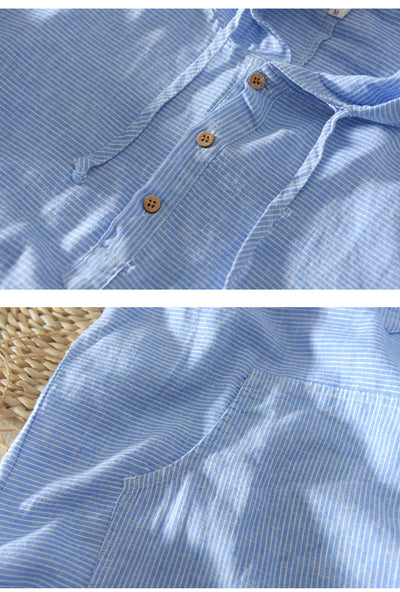 Playera con Capucha de Rayas Hombre - Algodón y Lino Verano - Image 12