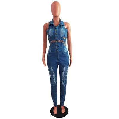 Jumpsuit Denim Slim Ajustado con Detalles Calados - Image 15