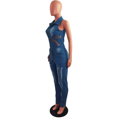 Jumpsuit Denim Slim Ajustado con Detalles Calados - Image 16