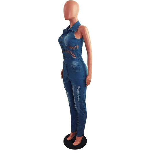 Jumpsuit Denim Slim Ajustado con Detalles Calados - Image 16