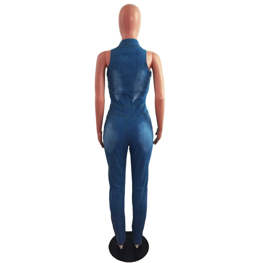 Jumpsuit Denim Slim Ajustado con Detalles Calados - Image 17