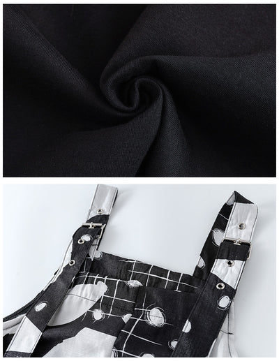 Girls' two-piece outfit with a black sleeveless top and black and white camouflage wide-leg suspender pants. - Image 12