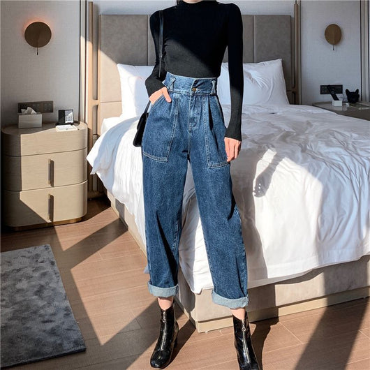 Pantalones Denim Cintura Alta Rectos Pierna Ancha Retro para Mujer - Image 7