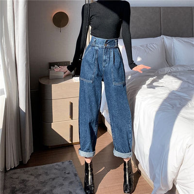 Pantalones Denim Cintura Alta Rectos Pierna Ancha Retro para Mujer - Image 8