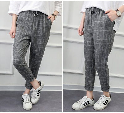 Pantalones Casuales Cuadros Harem de Nueve Puntos - Image 11