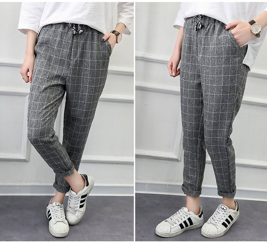 Pantalones Casuales Cuadros Harem de Nueve Puntos - Image 11