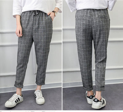 Pantalones Casuales Cuadros Harem de Nueve Puntos - Image 14