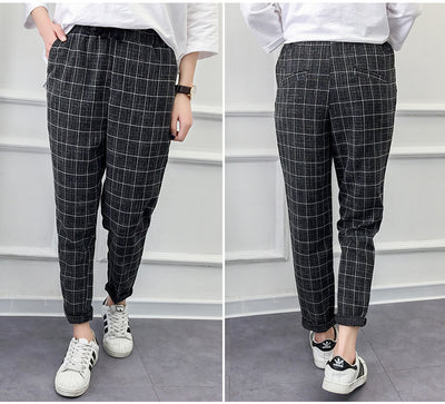 Pantalones Casuales Cuadros Harem de Nueve Puntos - Image 17