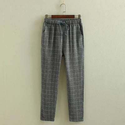 Pantalones Casuales Cuadros Harem de Nueve Puntos - Image 20