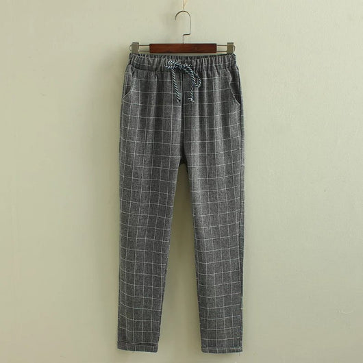 Pantalones Casuales Cuadros Harem de Nueve Puntos - Image 20