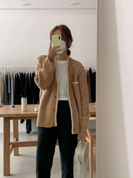 Cardigan Suelto con Cuello en V y Contraste de Colores para Mujer - Image 15