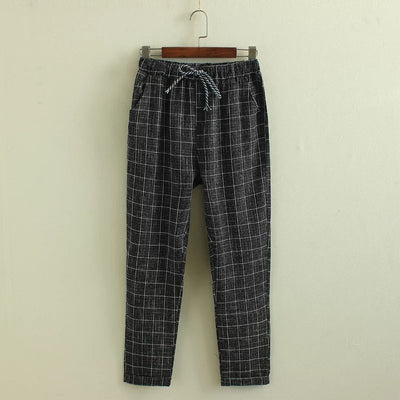 Pantalones Casuales Cuadros Harem de Nueve Puntos - Image 21