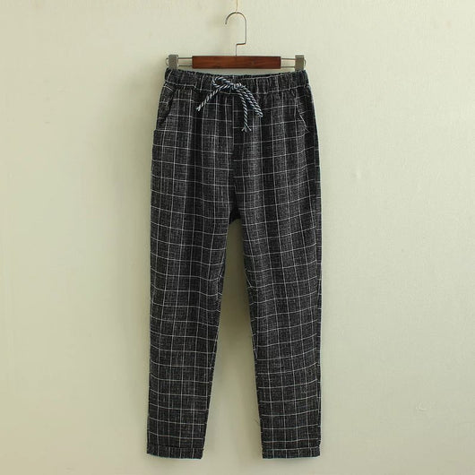 Pantalones Casuales Cuadros Harem de Nueve Puntos - Image 21