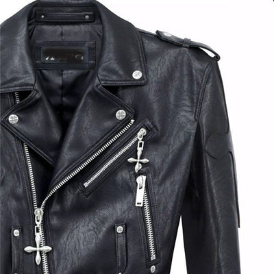 Chaqueta de Cuero para Motociclista con Cuello Solapa - Manga Larga Versátil - Image 10