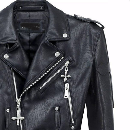 Chaqueta de Cuero para Motociclista con Cuello Solapa - Manga Larga Versátil - Image 10