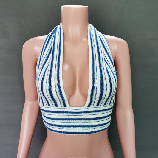 Top de Lana a Rayas con Escote en V y Tirantes Halter - Image 6