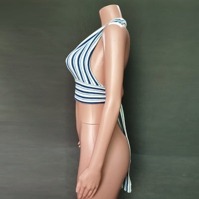 Top de Lana a Rayas con Escote en V y Tirantes Halter - Image 8