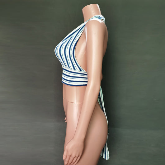 Top de Lana a Rayas con Escote en V y Tirantes Halter - Image 8