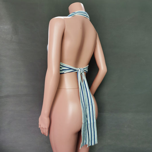 Top de Lana a Rayas con Escote en V y Tirantes Halter - Image 9