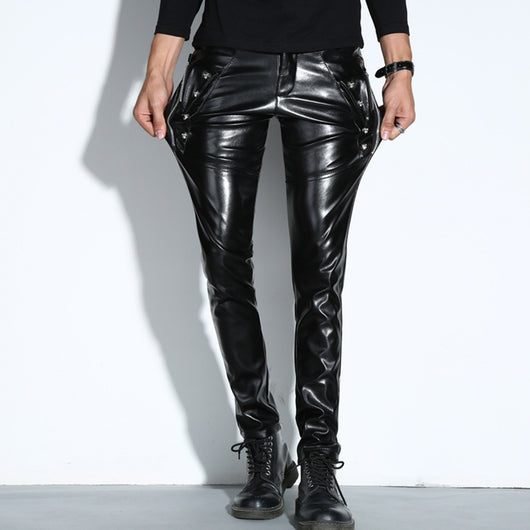 Pantalón de Cuero Negro Slim Fit con Detalles de Costura y Cierre - Image 14