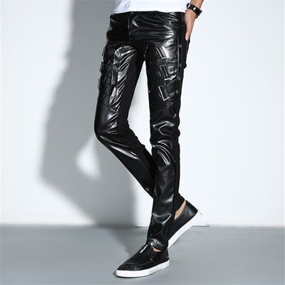 Pantalón de Cuero Negro Slim Fit con Detalles de Costura y Cierre - Image 16