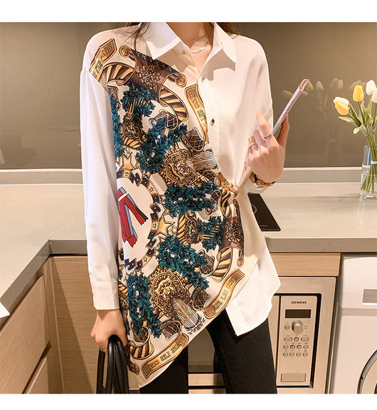 Blusa Retro Coreana con Costuras Irregulares y Manga Larga para Mujer - Image 7