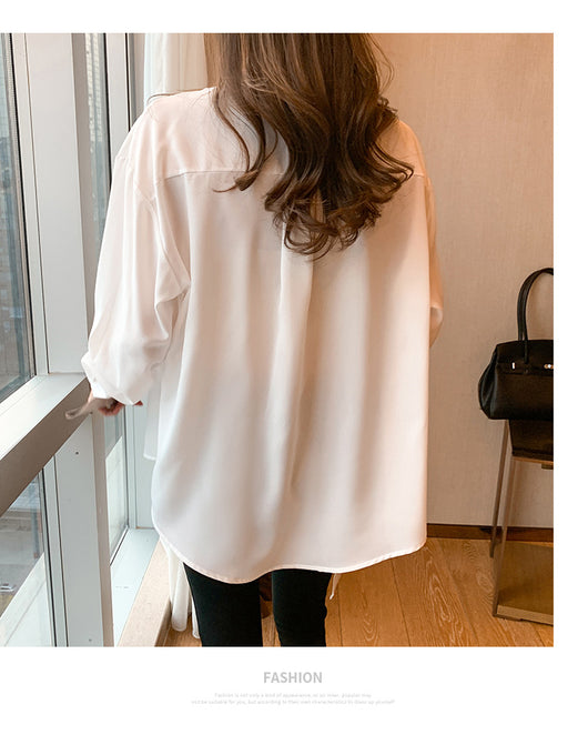 Blusa Retro Coreana con Costuras Irregulares y Manga Larga para Mujer - Image 10