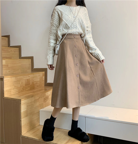 Falda Midi Cintura Alta Estilo A-Line para Invierno - Image 26