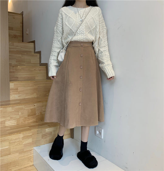 Falda Midi Cintura Alta Estilo A-Line para Invierno - Image 29