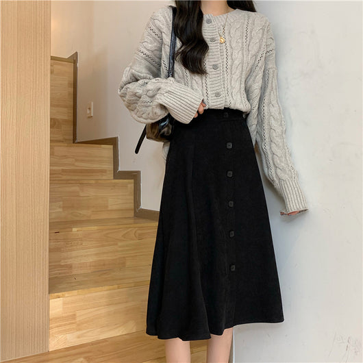 Falda Midi Cintura Alta Estilo A-Line para Invierno - Image 33