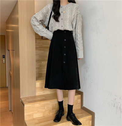 Falda Midi Cintura Alta Estilo A-Line para Invierno - Image 34