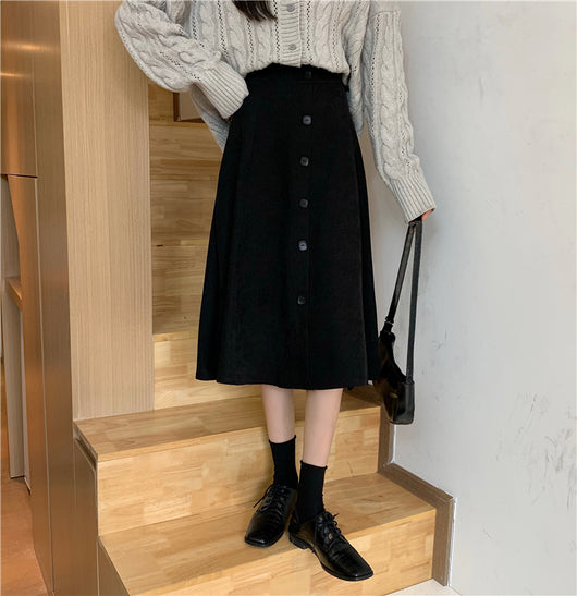 Falda Midi Cintura Alta Estilo A-Line para Invierno - Image 36