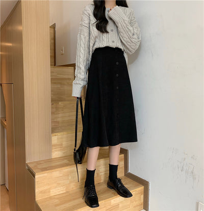 Falda Midi Cintura Alta Estilo A-Line para Invierno - Image 37