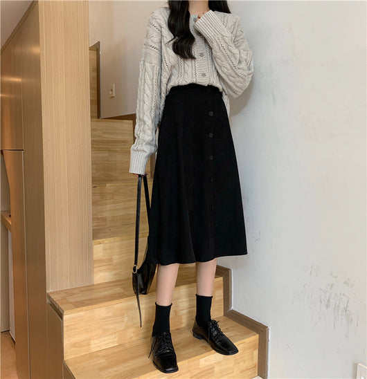Falda Midi Cintura Alta Estilo A-Line para Invierno - Image 37
