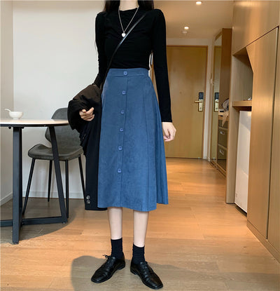 Falda Midi Cintura Alta Estilo A-Line para Invierno - Image 41